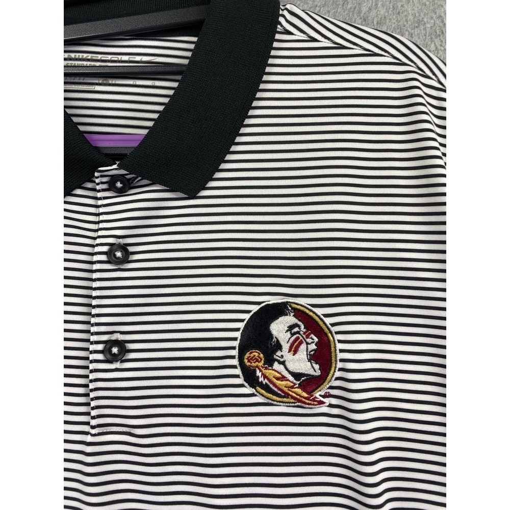 Nike FSU Polo Shirt Mens L Striped Golf Dri-fit Florida State Seminoles Standard